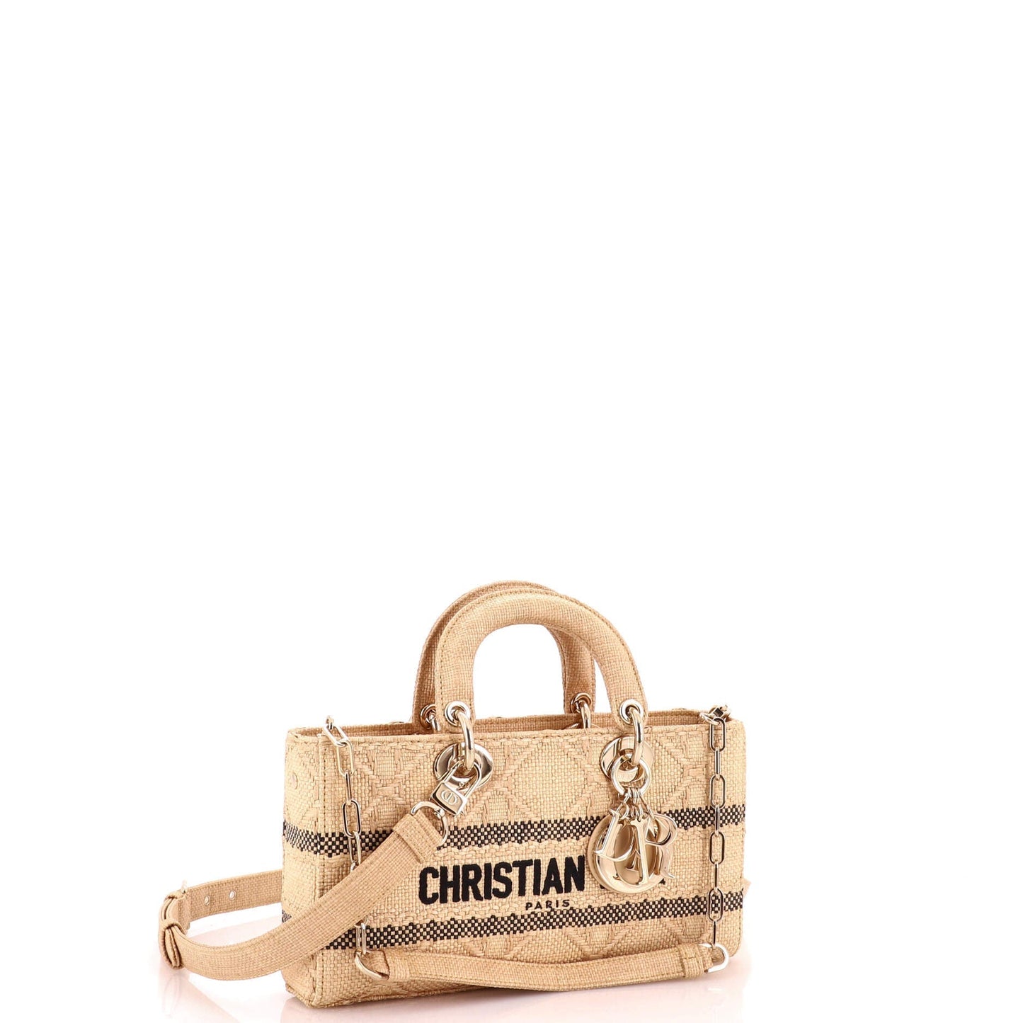 Lady D-Joy Bag Cannage Embroidered Raffia Medium