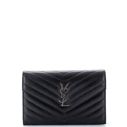 Classic Monogram Wallet on Chain Matelasse Chevron Leather Small