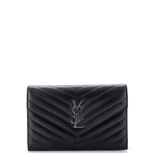Classic Monogram Wallet on Chain Matelasse Chevron Leather Small