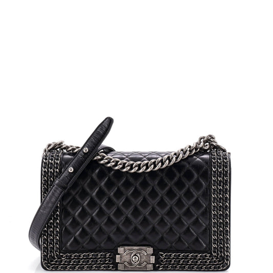 Chained Boy Flap Bag Quilted Glazed Calfskin Old Medium