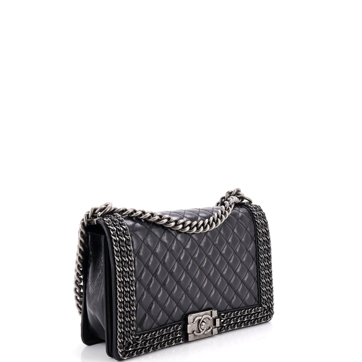 Chained Boy Flap Bag Quilted Glazed Calfskin Old Medium