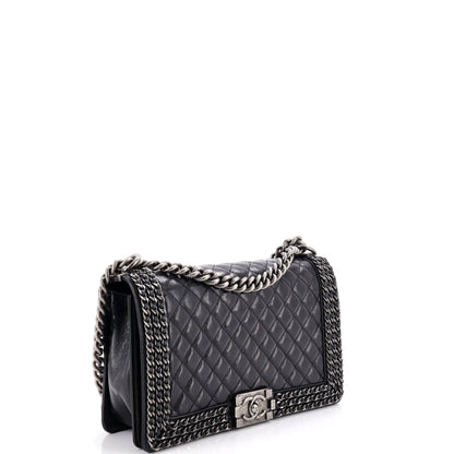 Chained Boy Flap Bag Quilted Glazed Calfskin Old Medium