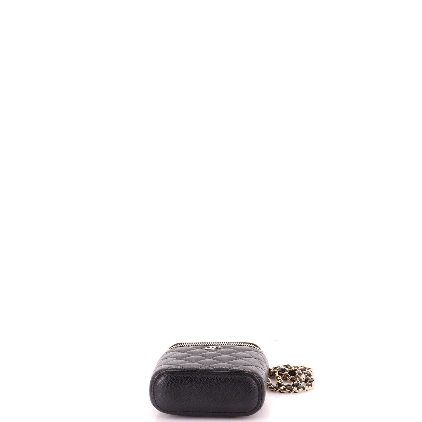 Vertical Classic Vanity Case with Chain Quilted Caviar Small
