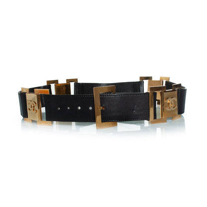 Chanel, vintage black leather logo belt