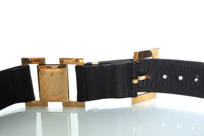 Chanel, vintage black leather logo belt