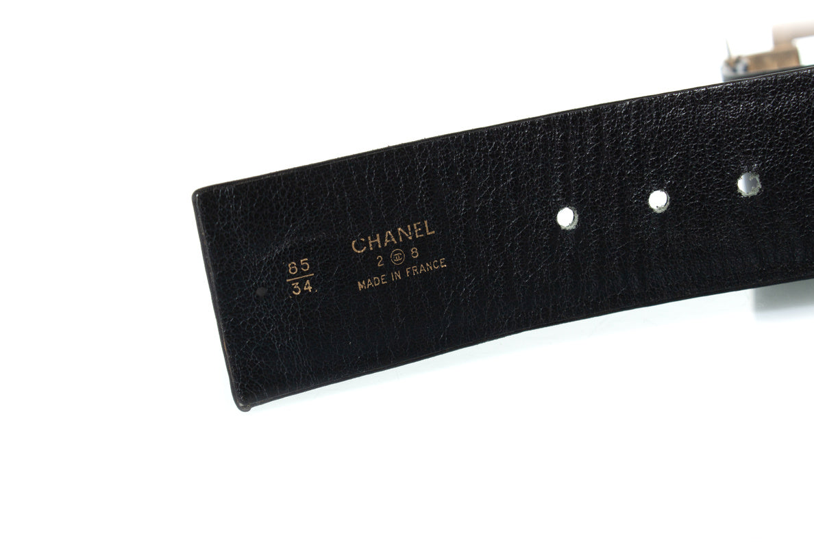 Chanel, vintage black leather logo belt