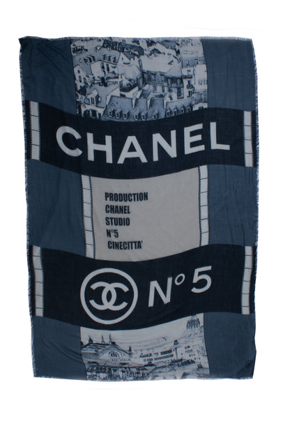 Chanel, Cashmere CC Cinema scarf in blue and white