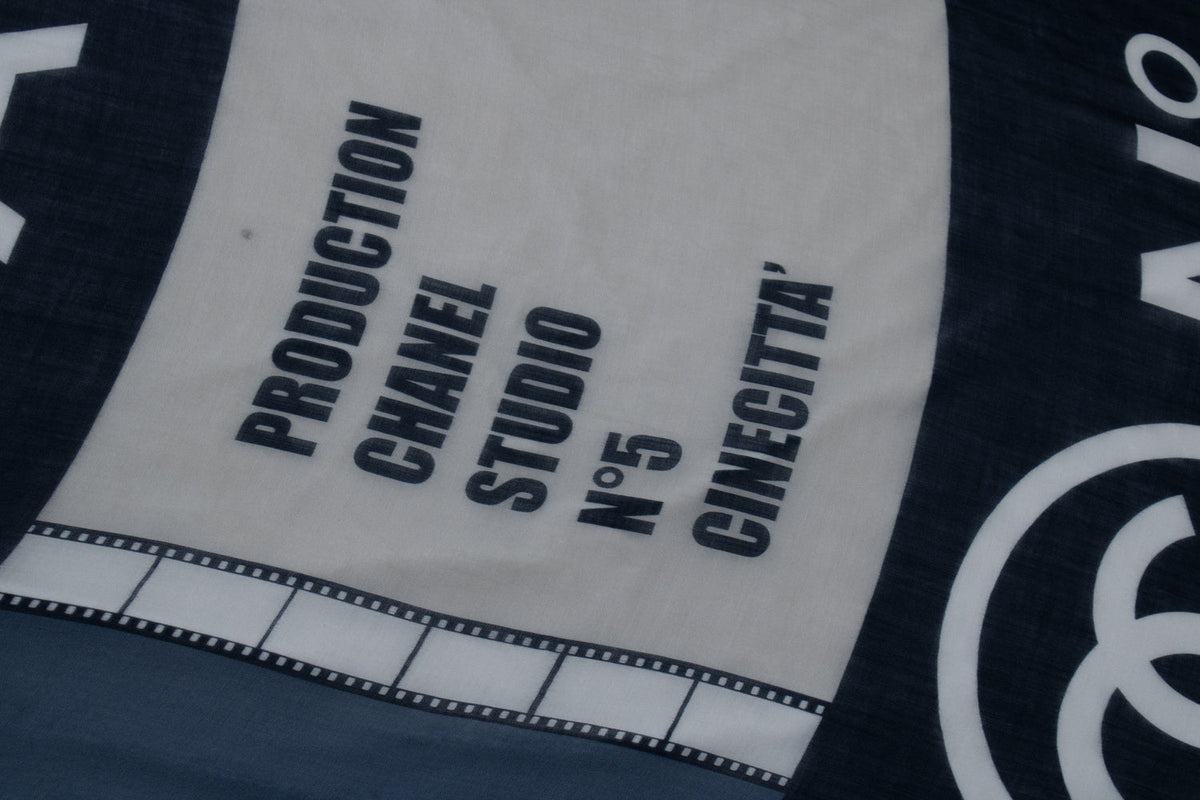 Chanel, Cashmere CC Cinema scarf in blue and white