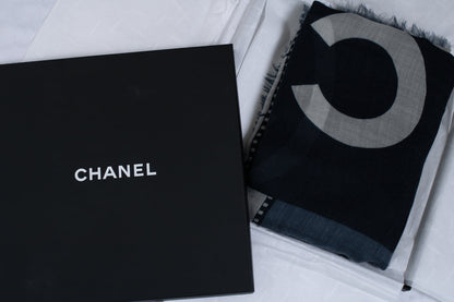 Chanel, Cashmere CC Cinema scarf in blue and white