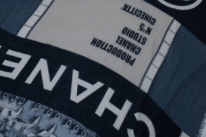 Chanel, Cashmere CC Cinema scarf in blue and white