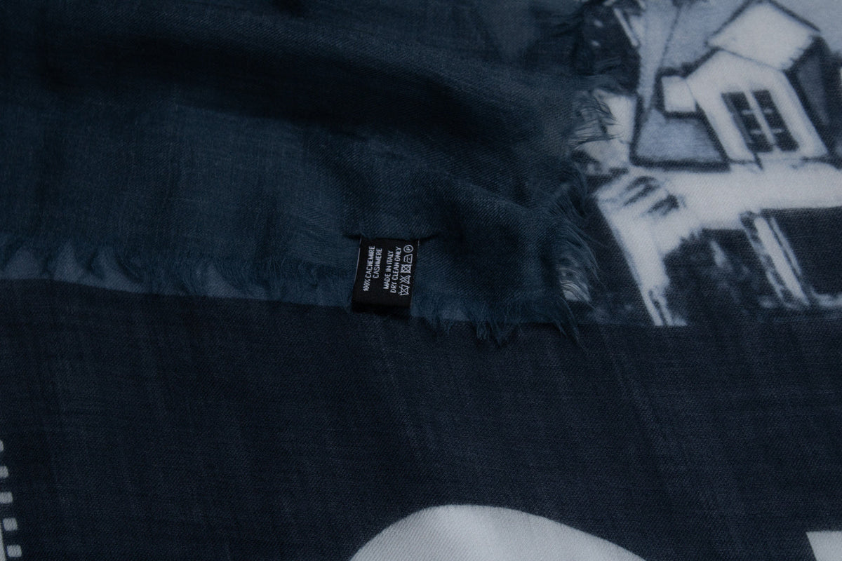 Chanel, Cashmere CC Cinema scarf in blue and white