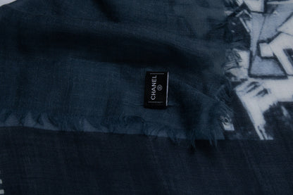 Chanel, Cashmere CC Cinema scarf in blue and white