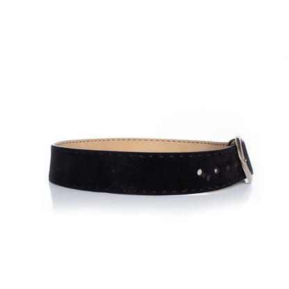 Prada, Black suede belt with silver buckle
