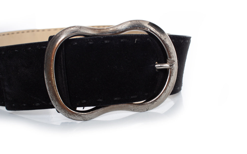 Prada, Black suede belt with silver buckle