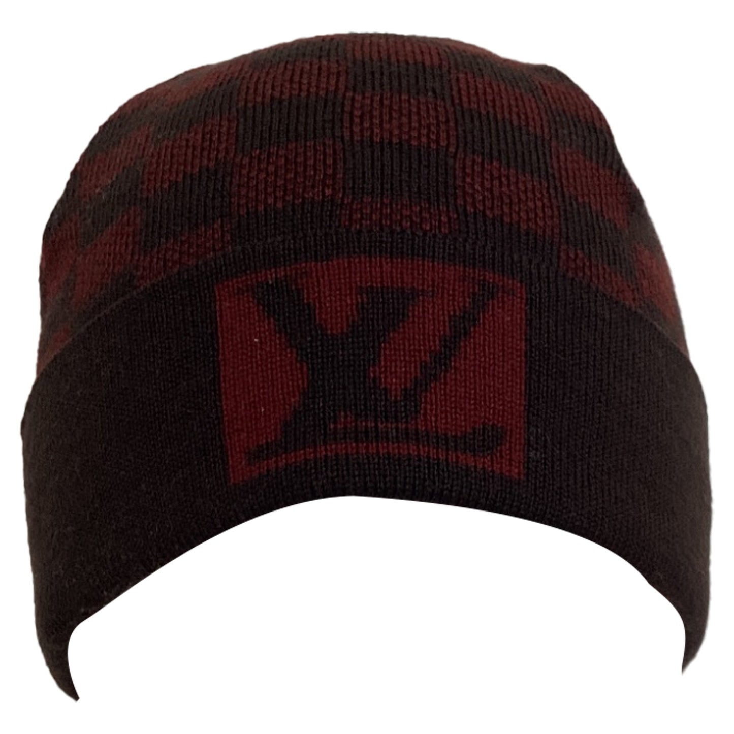 Louis Vuitton Damier Beanie in Burgundy Wool