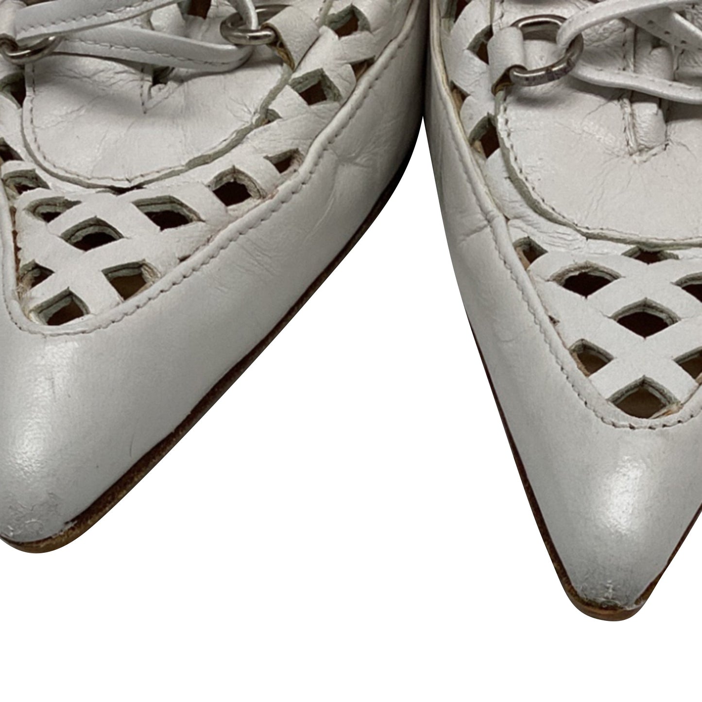Women's Versace Lace Up High-Heeled Mules in White Leather