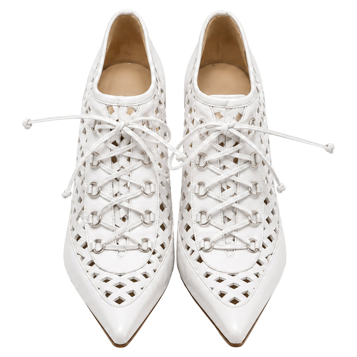 Women's Versace Lace Up High-Heeled Mules in White Leather