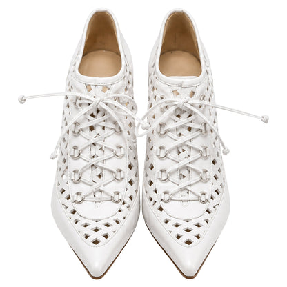 Women's Versace Lace Up High-Heeled Mules in White Leather