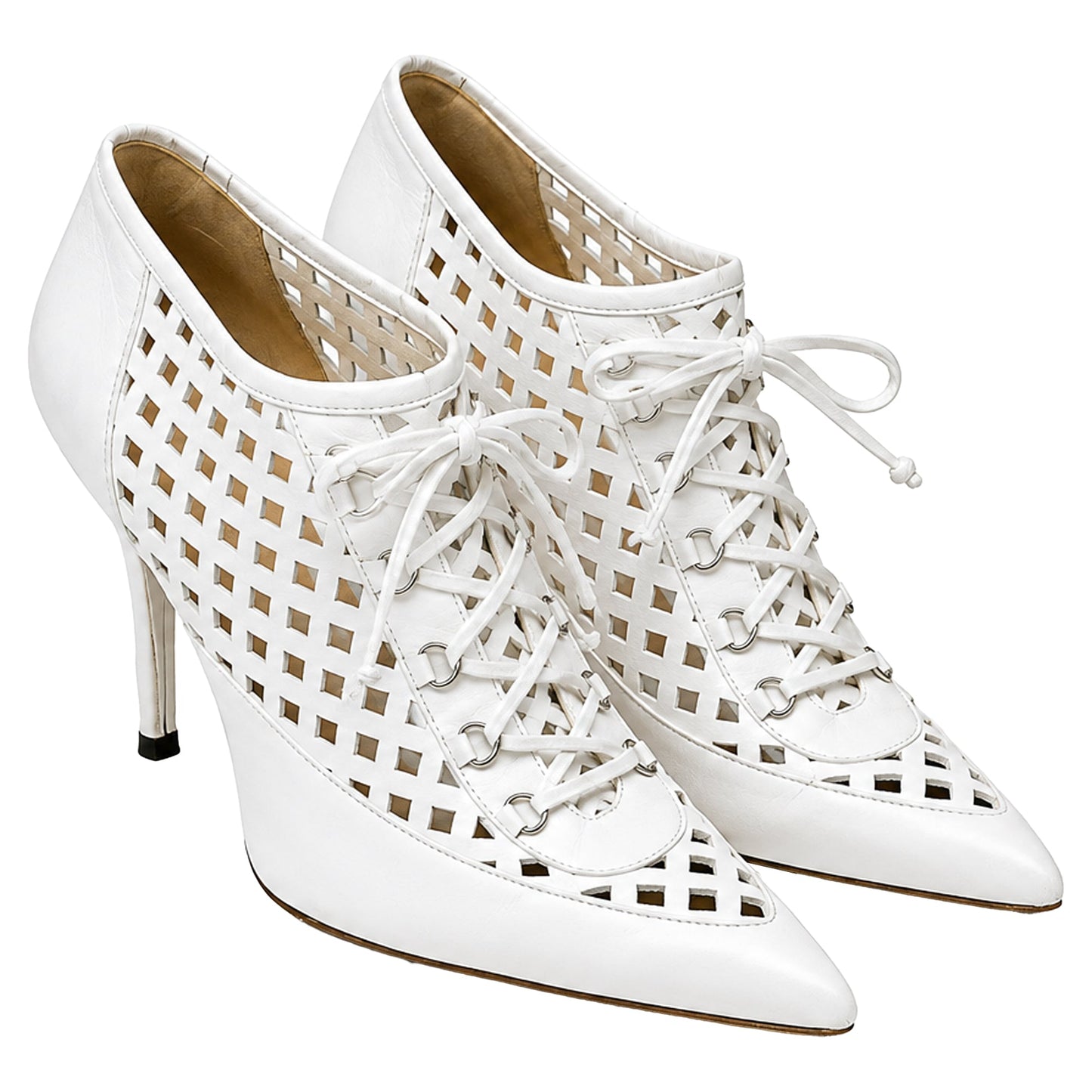 Women's Versace Lace Up High-Heeled Mules in White Leather