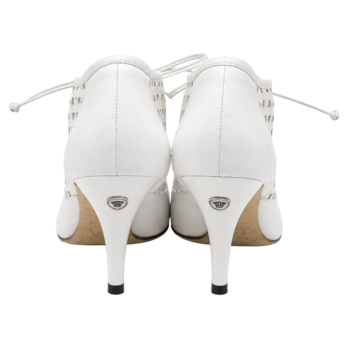 Women's Versace Lace Up High-Heeled Mules in White Leather