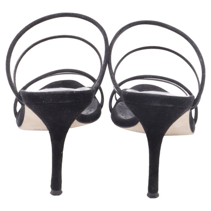 Women's Manolo Blahnik PVC Strap Heeled Mules in Black Suede