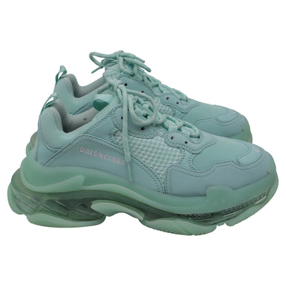Women's Balenciaga Triple S Clear Sole Sneakers in Mint Polyester