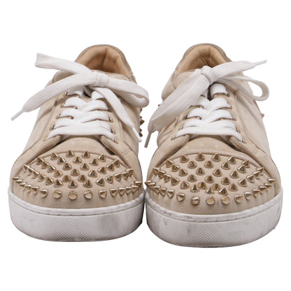 Women's Christian Louboutin Louis Junior Spikes Sneakers in Beige Suede