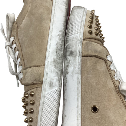 Women's Christian Louboutin Louis Junior Spikes Sneakers in Beige Suede