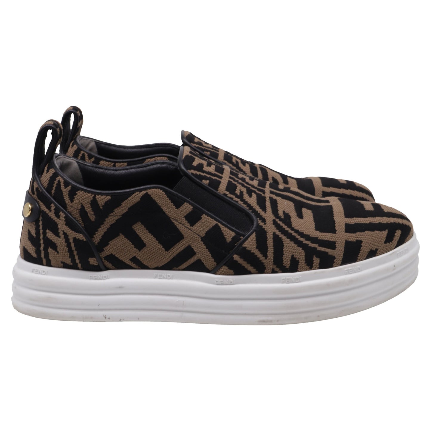 Women's Fendi Rise Brand-Pattern Stretch-Woven Low-Top Skate Shoes in Brown Canvas