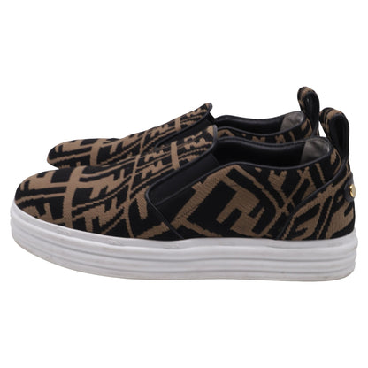 Women's Fendi Rise Brand-Pattern Stretch-Woven Low-Top Skate Shoes in Brown Canvas