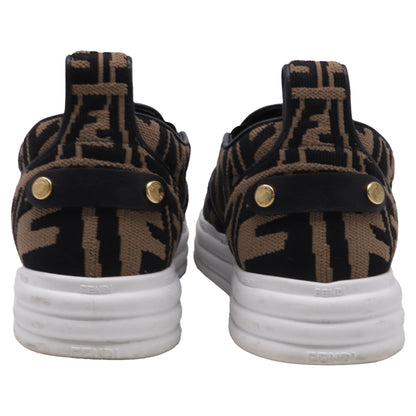 Women's Fendi Rise Brand-Pattern Stretch-Woven Low-Top Skate Shoes in Brown Canvas