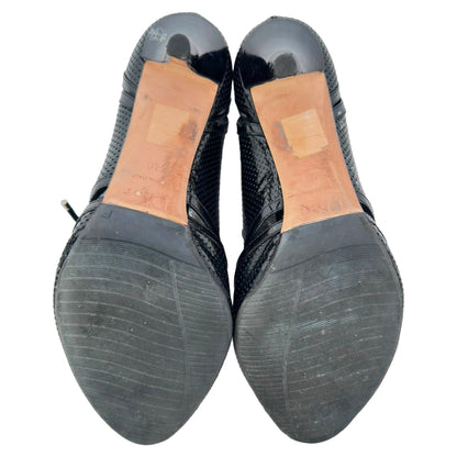 Women's Dior Lace Up Peep Toe Ankle Boots in Black Patent Leather