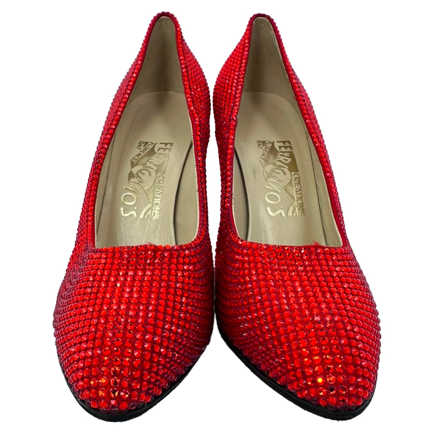 Women's Ferragamo Red (1960) Crystal Embellished Pumps in Red Satin
