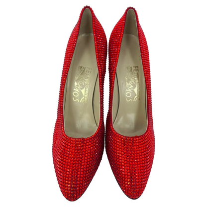 Women's Ferragamo Red (1960) Crystal Embellished Pumps in Red Satin