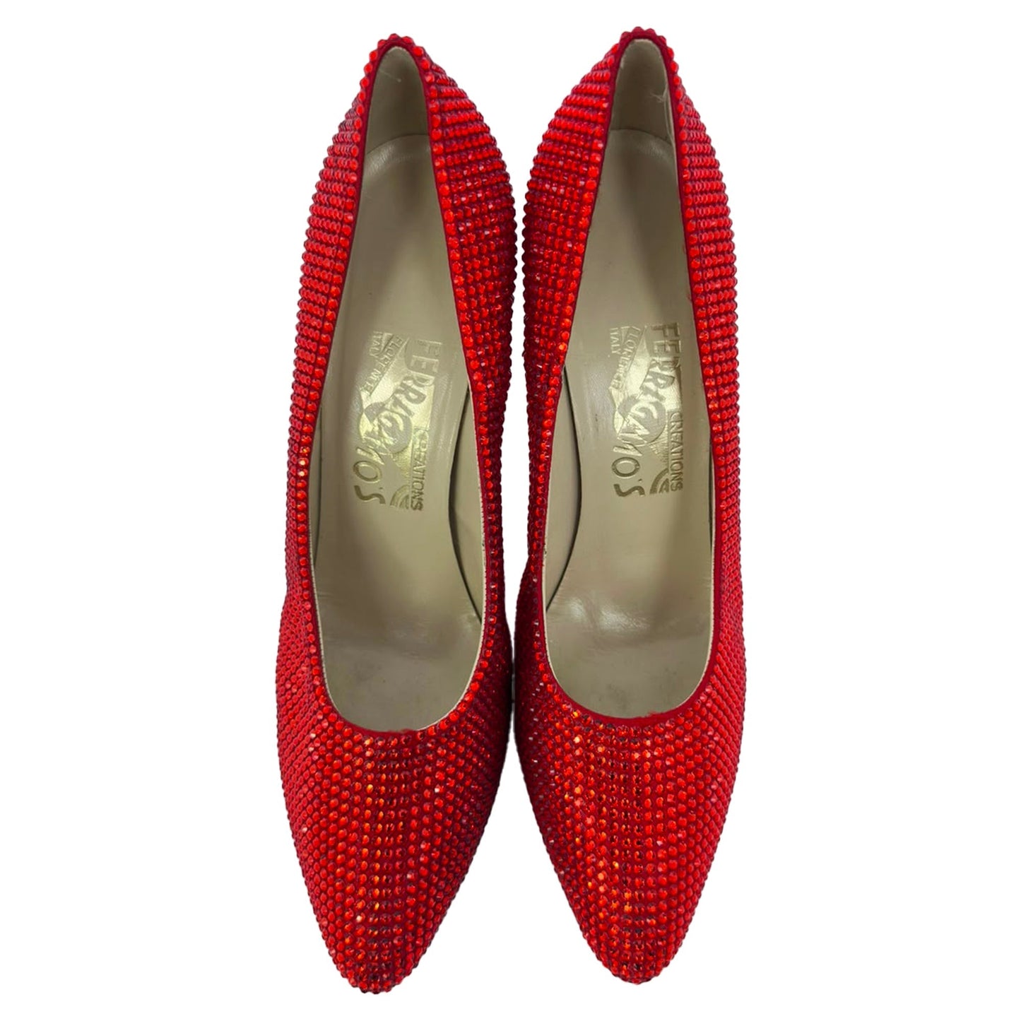 Women's Ferragamo Red (1960) Crystal Embellished Pumps in Red Satin