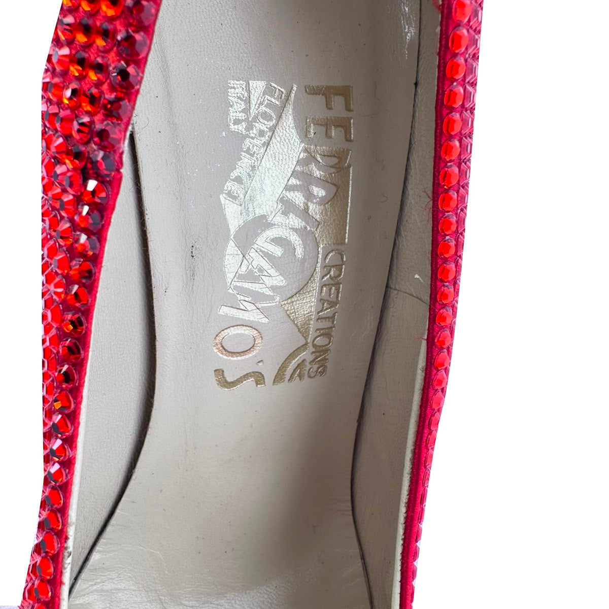 Women's Ferragamo Red (1960) Crystal Embellished Pumps in Red Satin