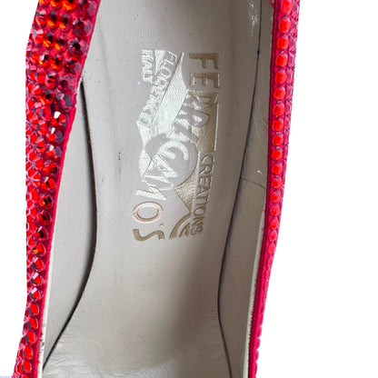 Women's Ferragamo Red (1960) Crystal Embellished Pumps in Red Satin