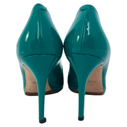 Women's Gucci New Hollywood Horsebit Peep Toe Pumps in Turquoise Patent Leather