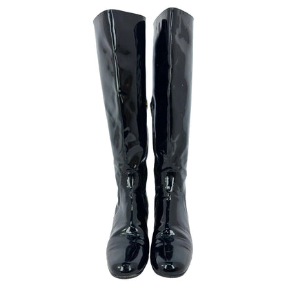Women's Saint Laurent Glitter Heel Knee High Boots in Black Patent Leather