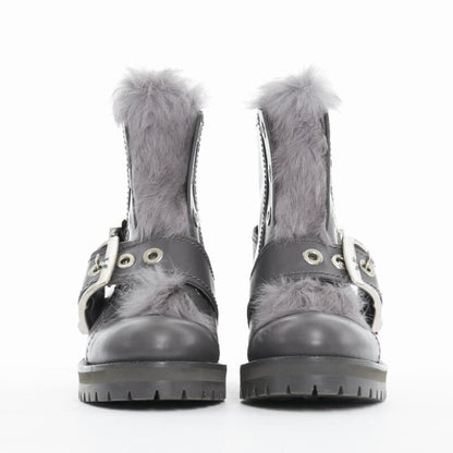 Women's Alexander Mcqueen Leather Fur Combat Boot