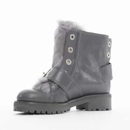 Women's Alexander Mcqueen Leather Fur Combat Boot