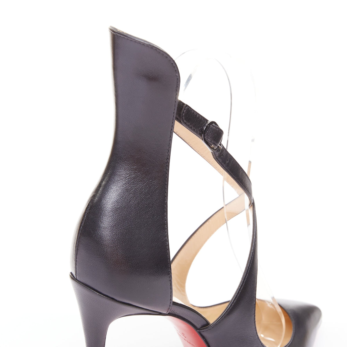 Women's Christian Louboutin Leather Cross Strap Pumps