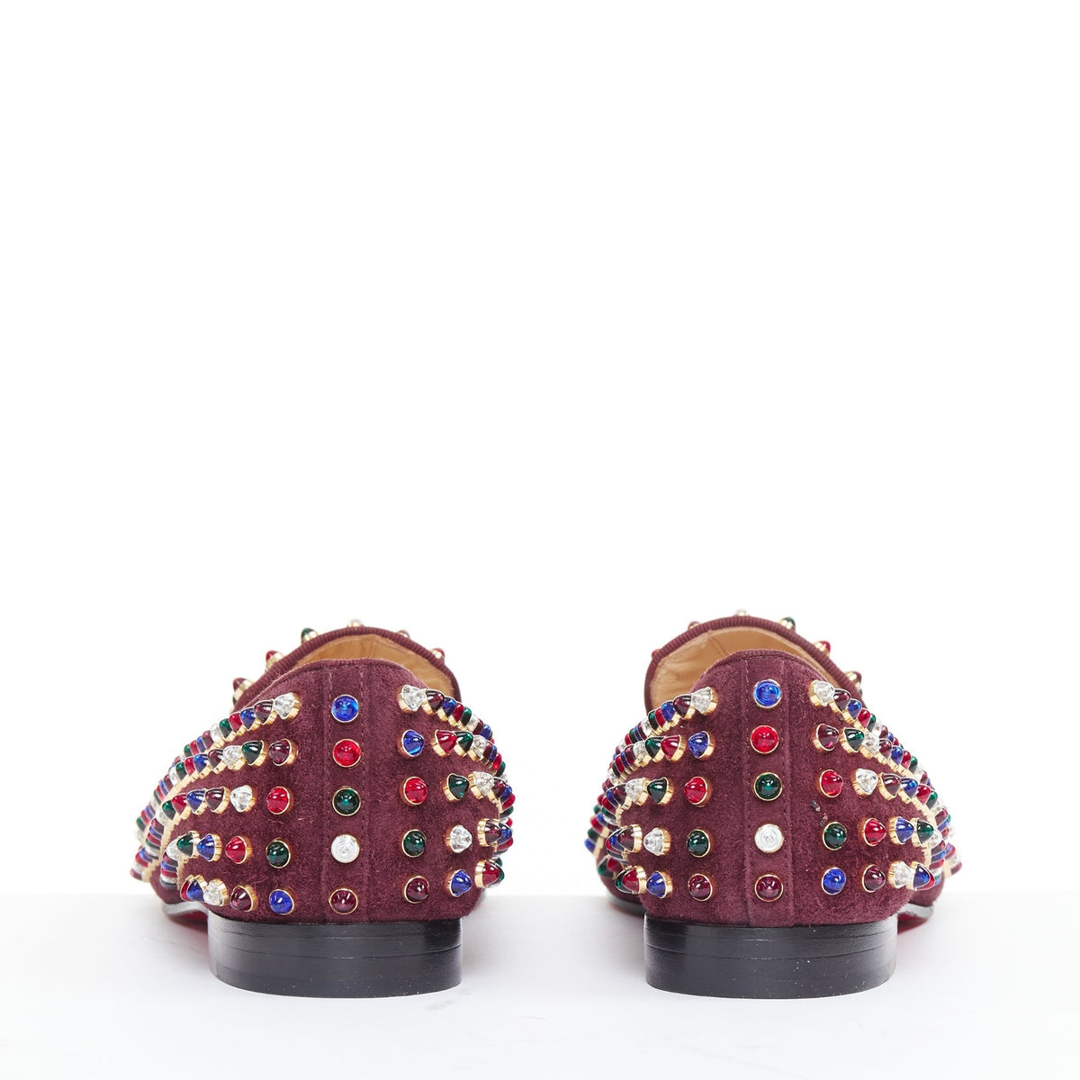 Women's Christian Louboutin Suede Stone Stud Loafers