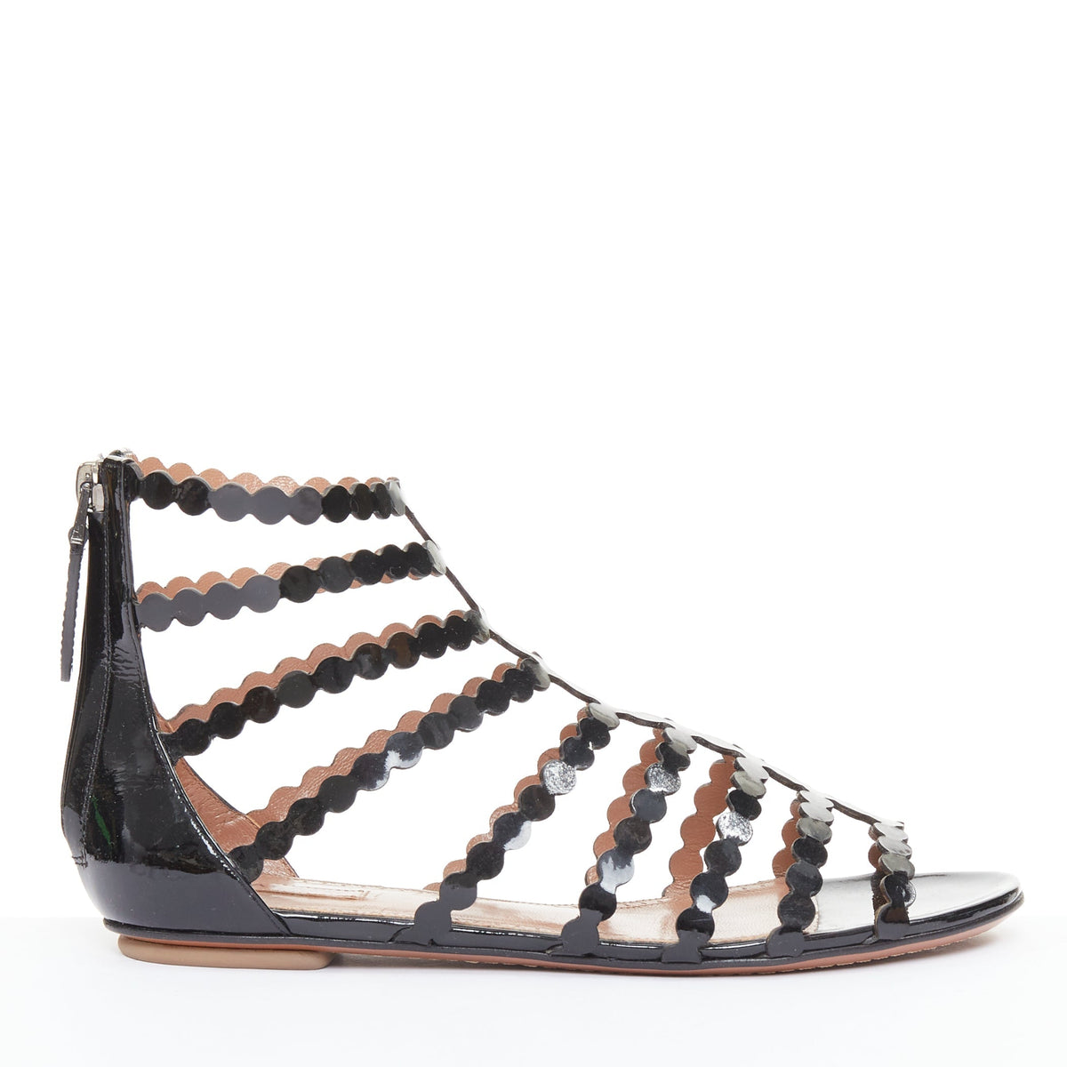 Women's Alaia Patent Scalloped Cage Sandals