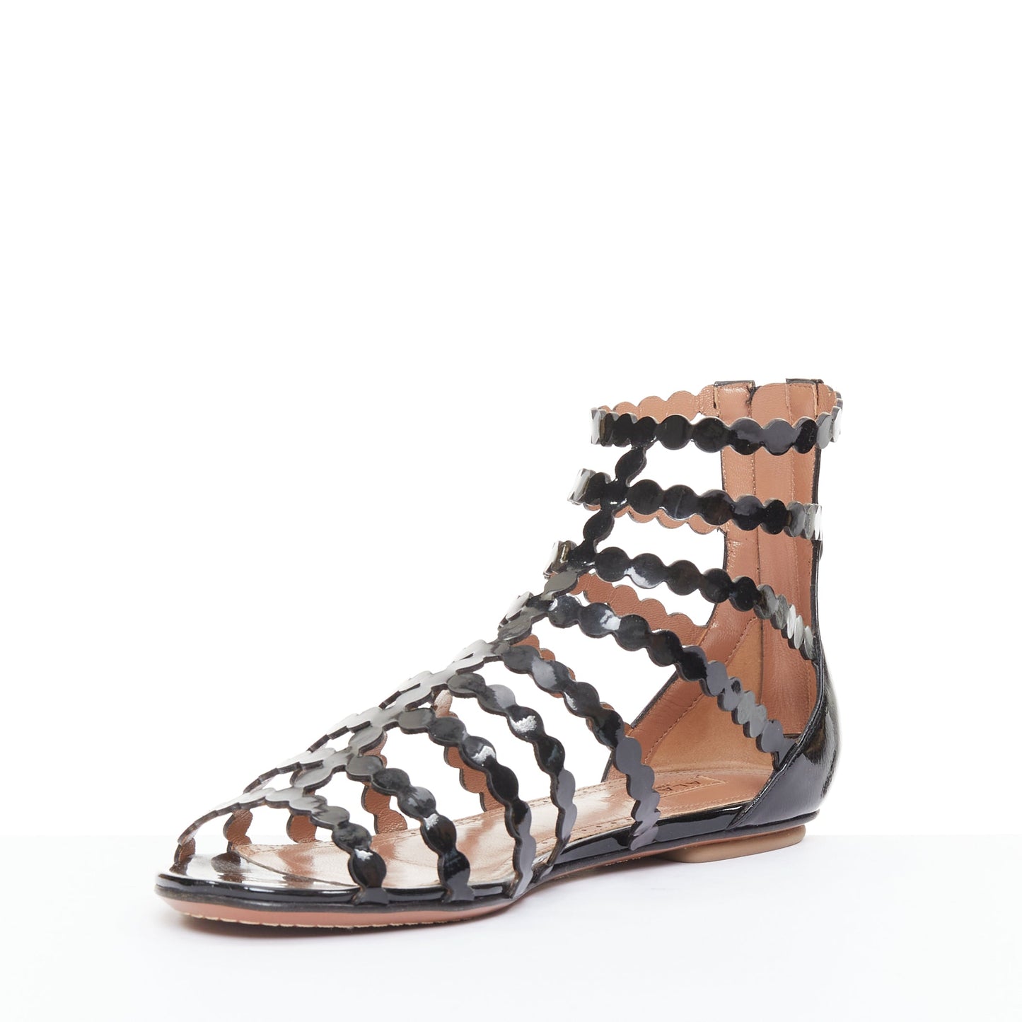 Women's Alaia Patent Scalloped Cage Sandals