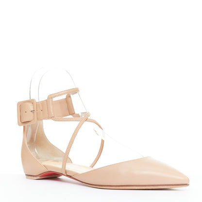 Women's Christian Louboutin Leather Strappy Flats