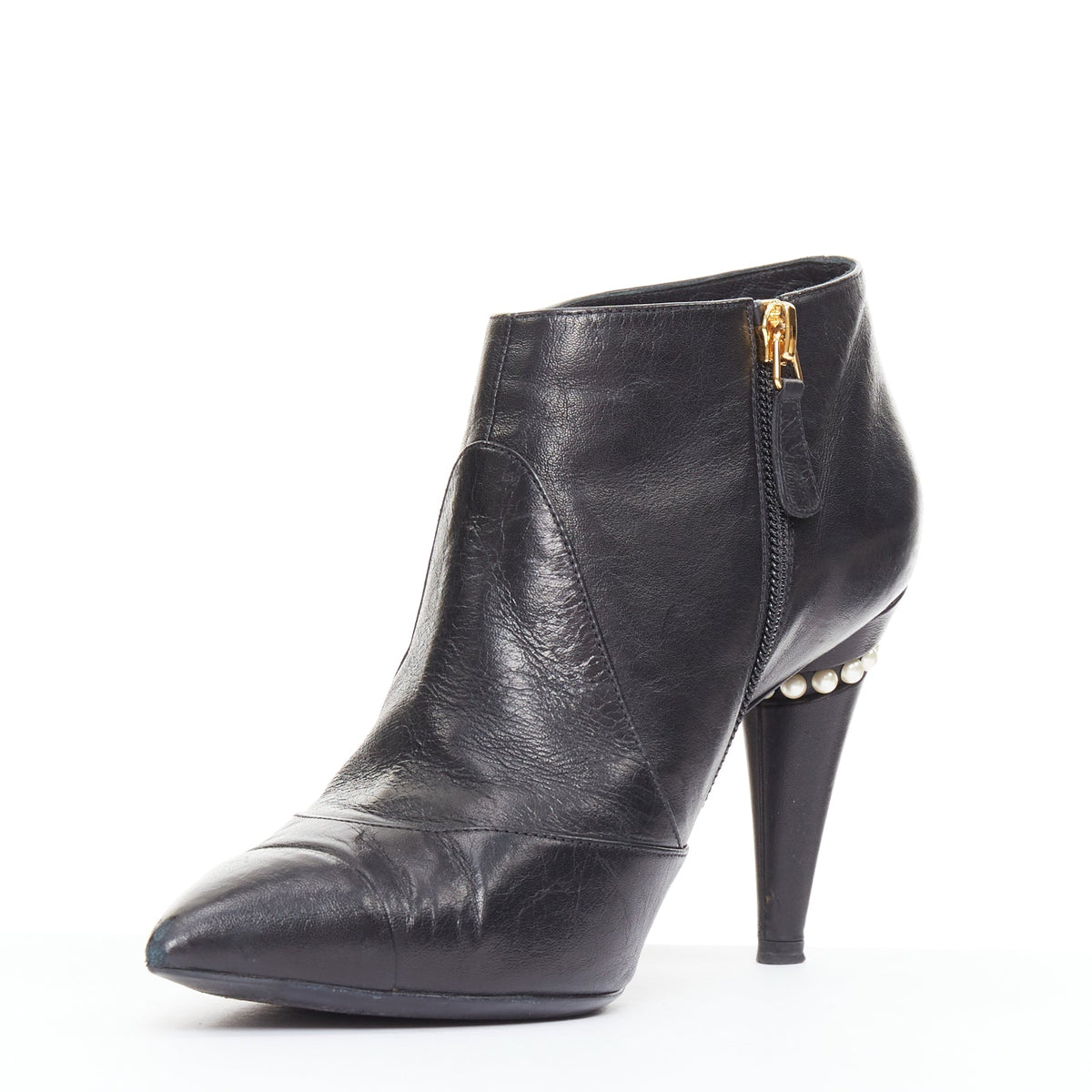 Women's Chanel Leather Cone Heel Ankle Boots