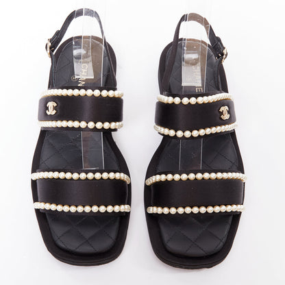 Women's Chanel Pearl Embellished Satin Sandals