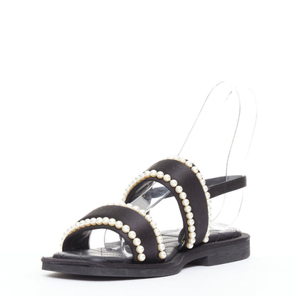 Women's Chanel Pearl Embellished Satin Sandals