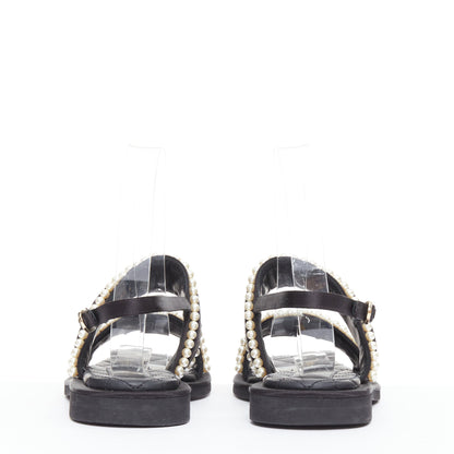 Women's Chanel Pearl Embellished Satin Sandals
